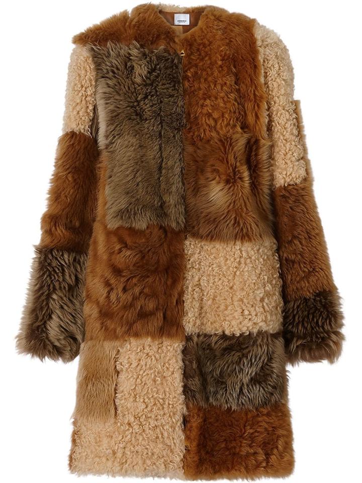 Burberry Patchwork Shearling Coat - Brown