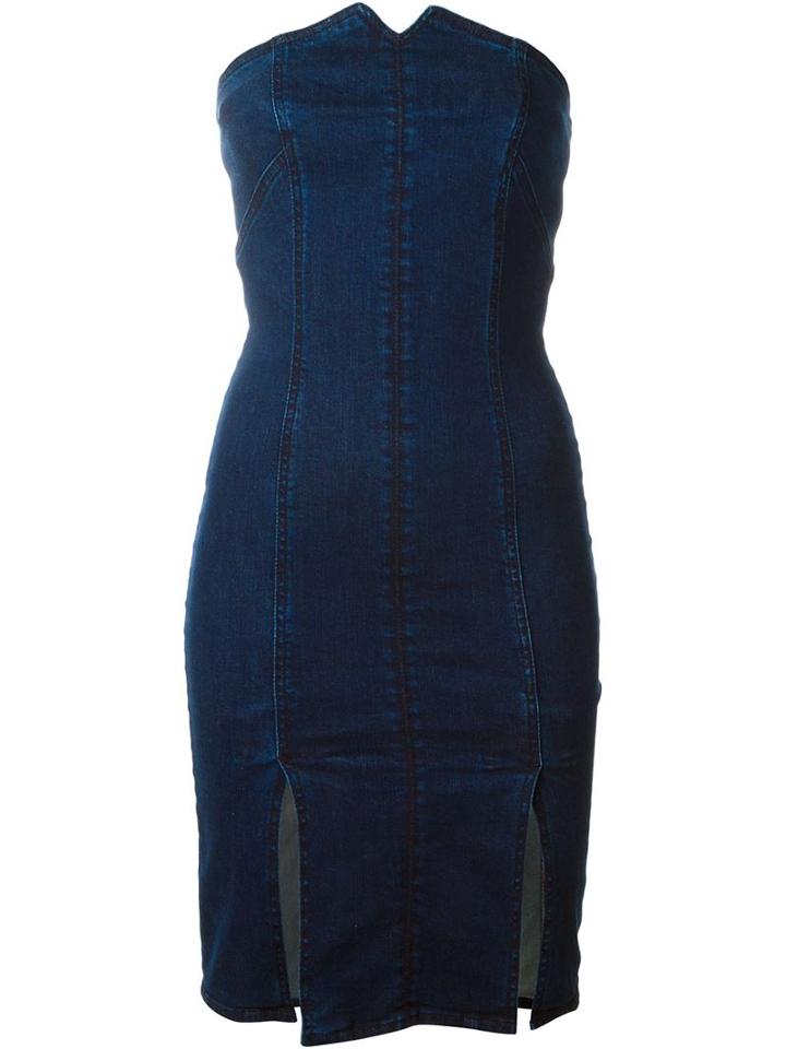 Steve J & Yoni P Fitted Denim Strapless Dress