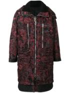 Les Hommes Oversized Chaos Print Coat - Red