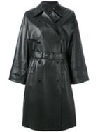 Prada Button-down Coat, Women's, Size: 40, Black, Silk/lamb Skin/cupro