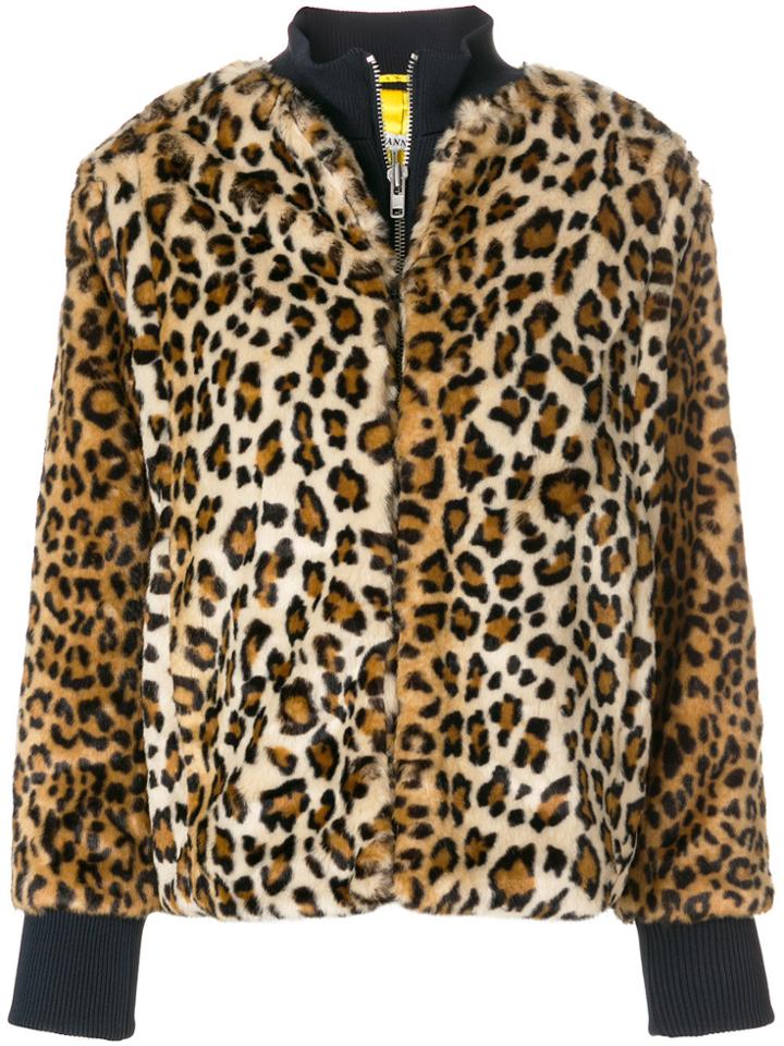 Ganni Ferris Leopard Print Faux Fur Bomber Jacket - Brown