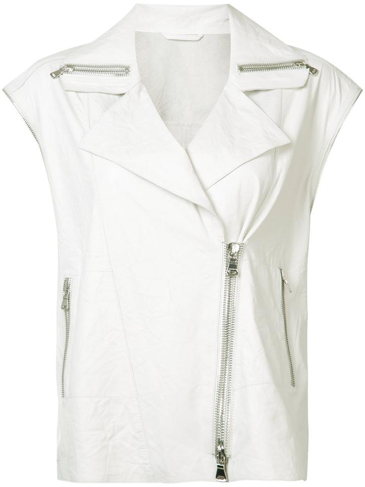 Sylvie Schimmel Sleeveless Biker Jacket, Women's, Size: 38, White, Goat Skin
