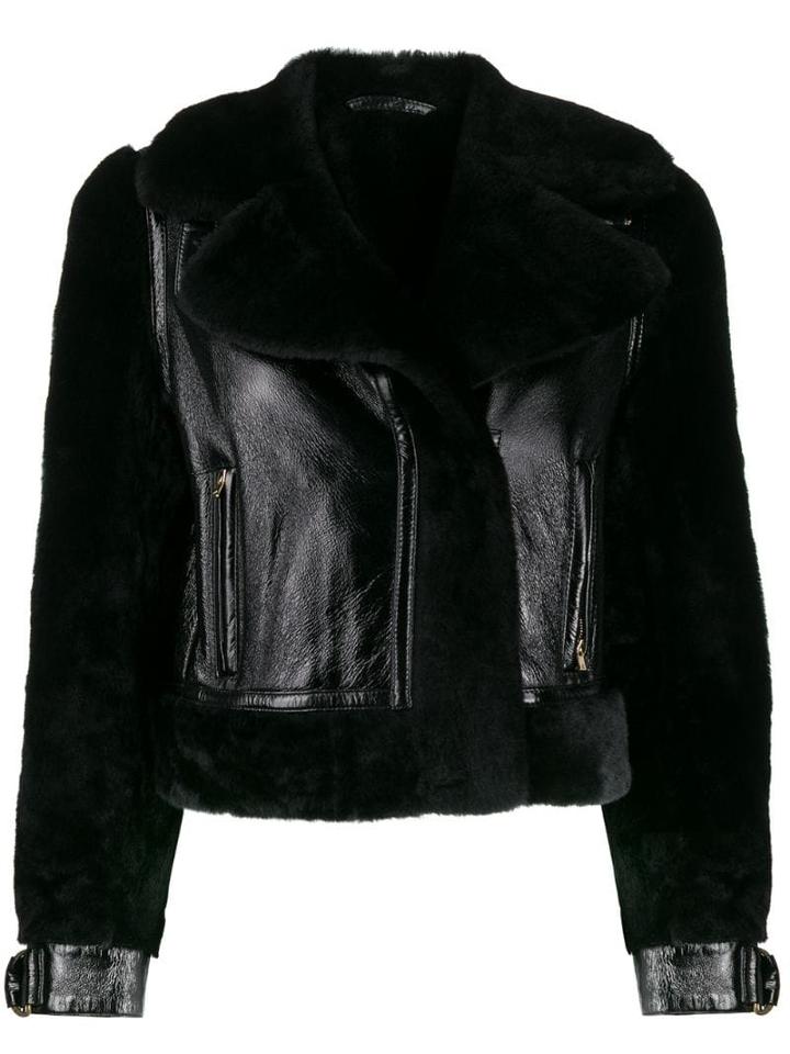 Paule Ka Textured Leather Jacket - Black