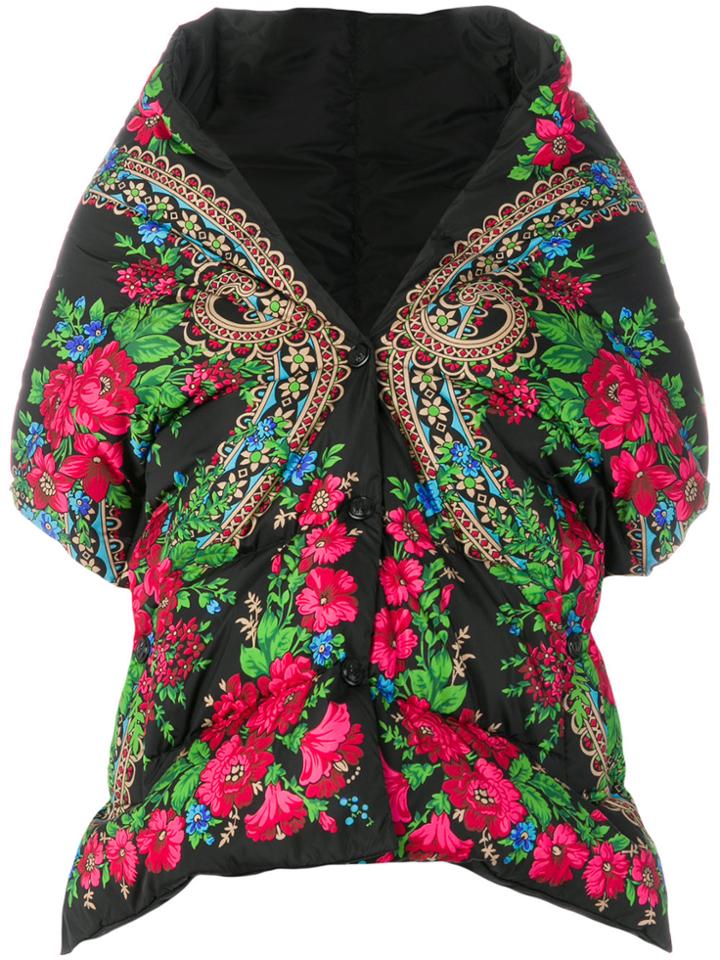 Moncler Grenoble Floral Print Padded Cape - Black