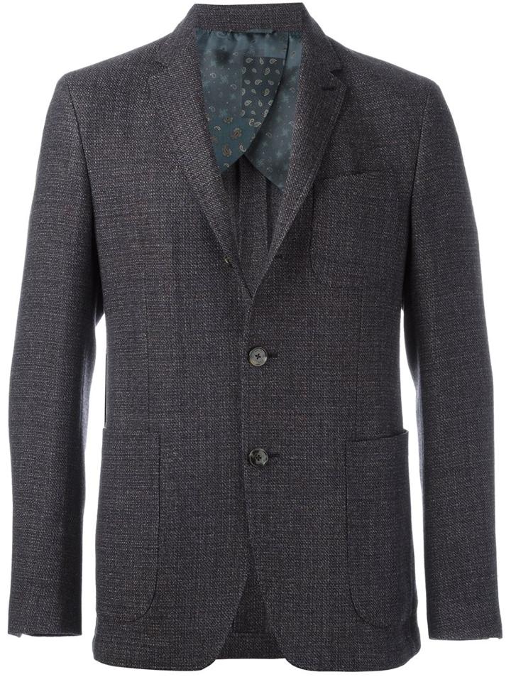 Etro Notched Lapel Blazer, Men's, Size: 52, Blue, Silk/wool/calf Hair