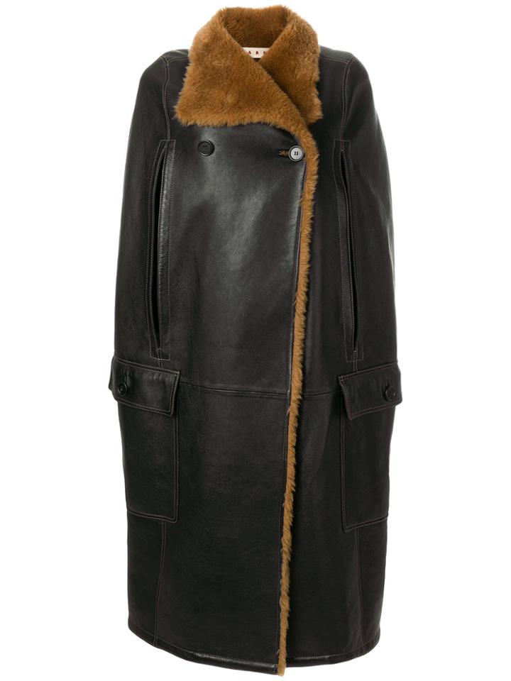 Marni Shearling Cape Sleeved Gilet - Brown