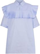 Burberry Short-sleeve Pleat Detail Cotton Shirt - Blue