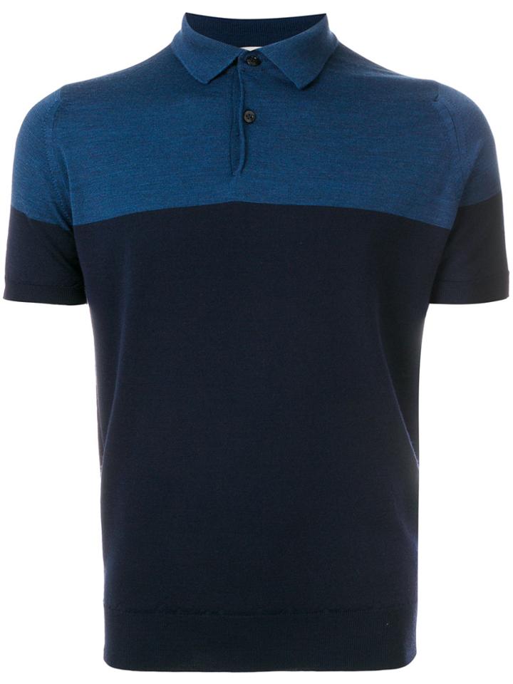 John Smedley Colour Block Polo Shirt - Blue