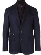Corneliani Buttoned Layered Effect Blazer, Men's, Size: 50, Blue, Virgin Wool/cupro/polyester/spandex/elastane