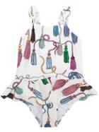 Mini Rodini - Tassels Print Swimsuit - Kids - Spandex/elastane/recycled Polyamide - 7 Yrs, Nude/neutrals