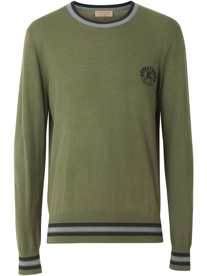 Burberry Embroidered Crest Cotton Silk Sweater - Green
