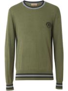 Burberry Embroidered Crest Cotton Silk Sweater - Green