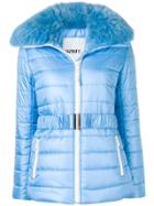 Yves Salomon Fur Collar Padded Jacket - Blue