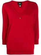 Cavalli Class Embellished V-neck Pullover - Red