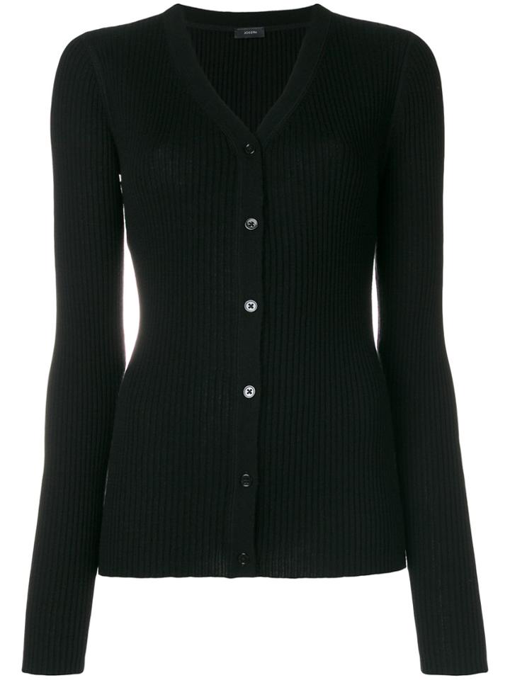Joseph V-neck Ribbed Cardigan - Black