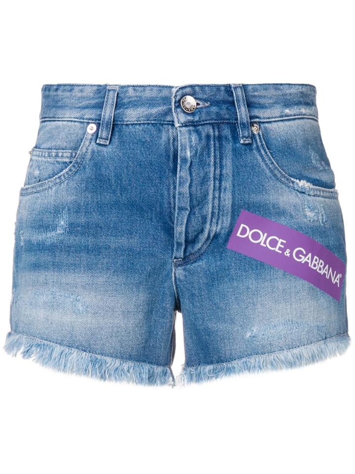 Dolce & Gabbana Printed Logo Denim Shorts - Blue