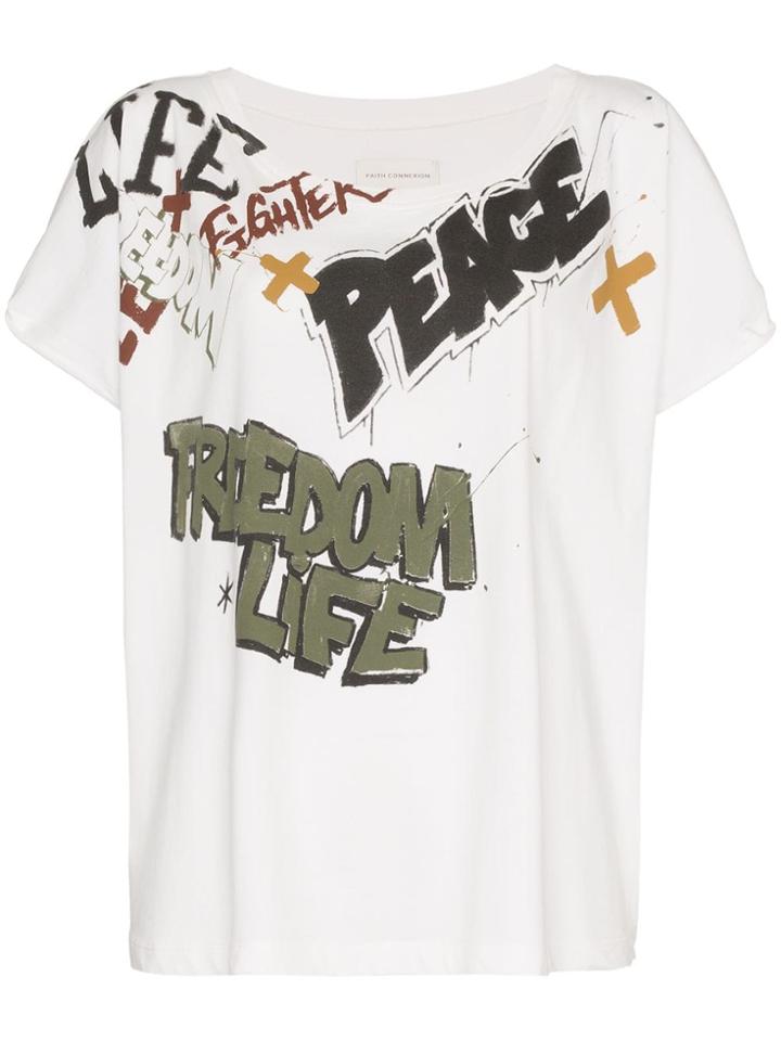 Faith Connexion Freedom Life Peace Print Cotton T Shirt - White