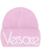 Versace Logo Ribbed Beanie - Pink & Purple