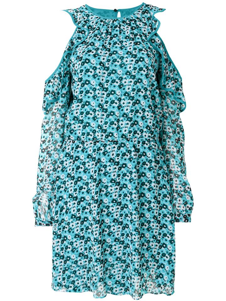 Michael Michael Kors Cold-shoulder Floral-print Dress - Blue
