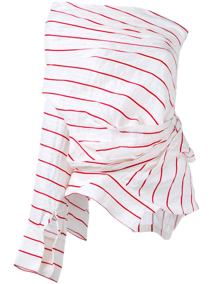 A.w.a.k.e. - Striped One Shoulder Top - Women - Linen/flax/viscose - M, White, Linen/flax/viscose