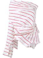A.w.a.k.e. - Striped One Shoulder Top - Women - Linen/flax/viscose - M, White, Linen/flax/viscose