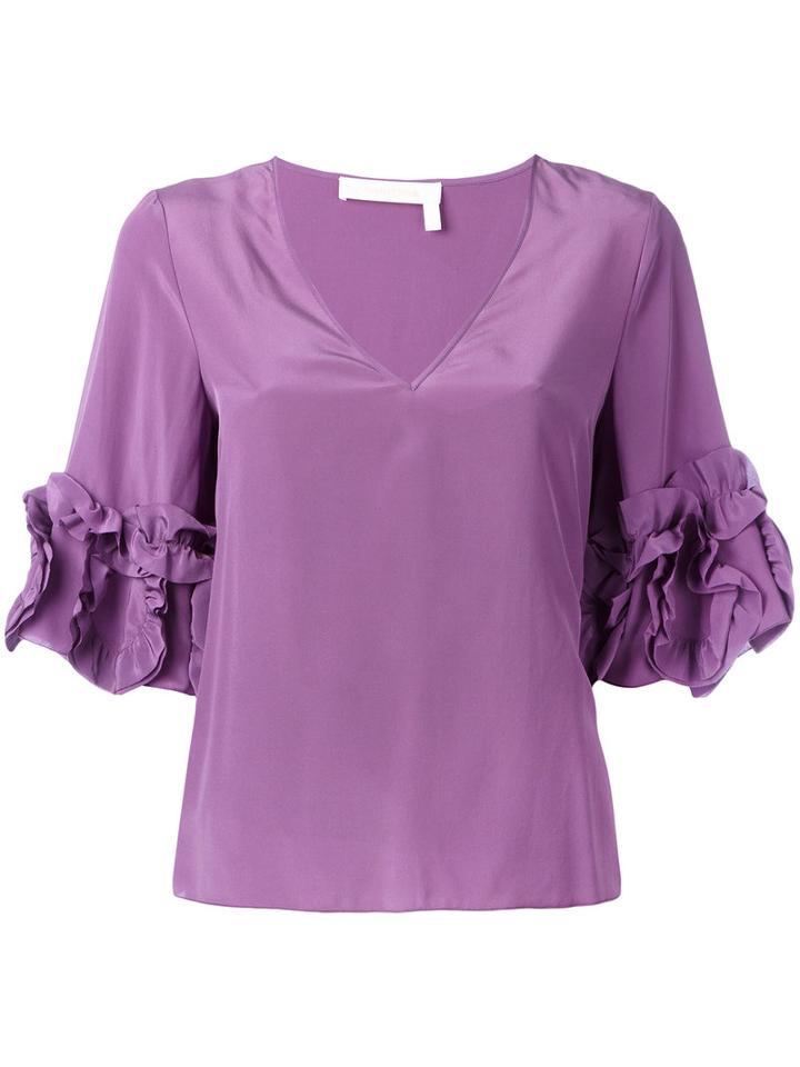 See By Chloé Frilled Sleeve Top, Women's, Size: 36, Pink/purple, Silk/viscose