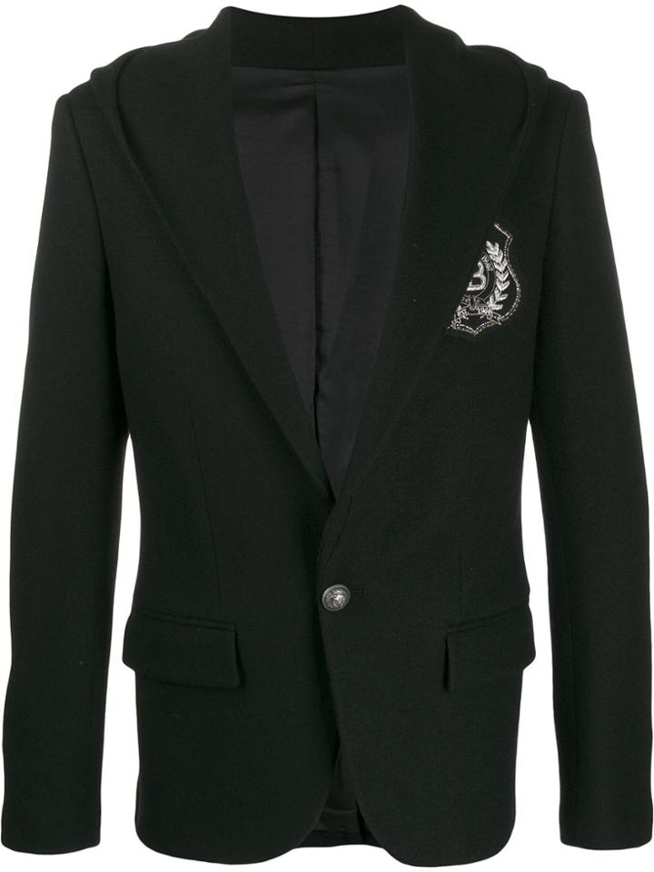 Balmain Hooded Logo Patch Blazer - Black