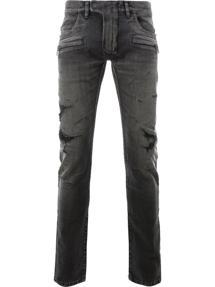 Balmain Distressed Skinny Jeans, Men's, Size: 37, Black, Cotton/polyurethane