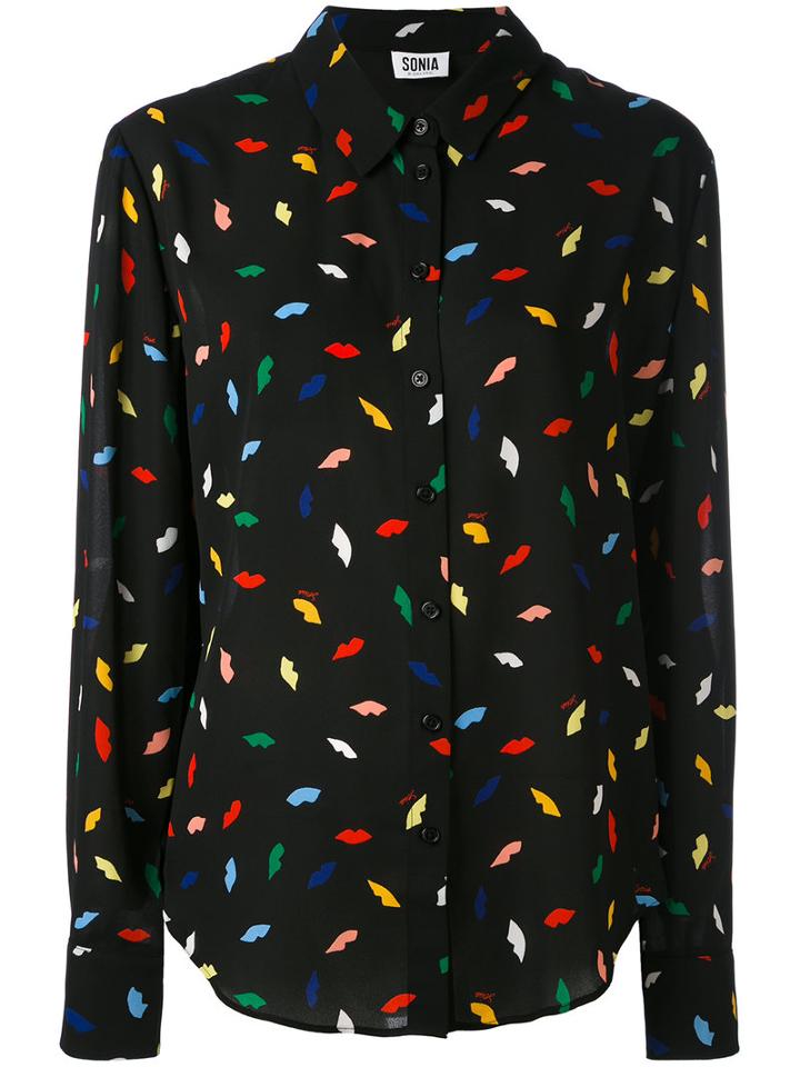 Sonia By Sonia Rykiel - Lip Print Blouse - Women - Polyester - 34, Black, Polyester
