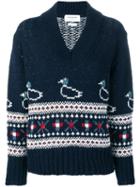 Thom Browne Duck Fair Isle Oversized Pullover - Blue