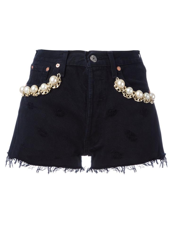 Forte Couture California Pearl Denim Shorts, Women's, Size: 25, Black, Cotton