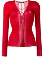 Roberto Cavalli Laced Neck Top, Women's, Size: 42, Red, Viscose
