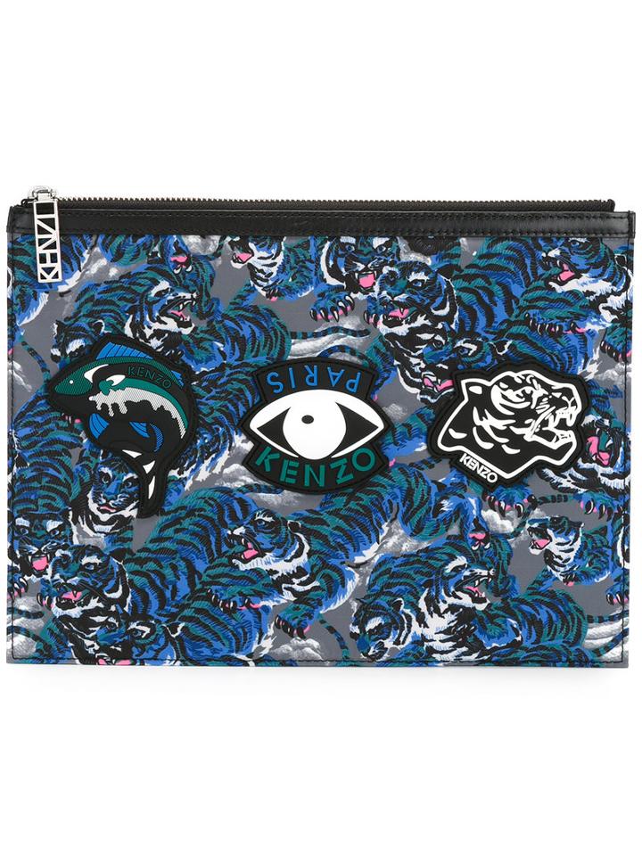 Kenzo Multi Icon Clutch, Women's, Blue, Polyester