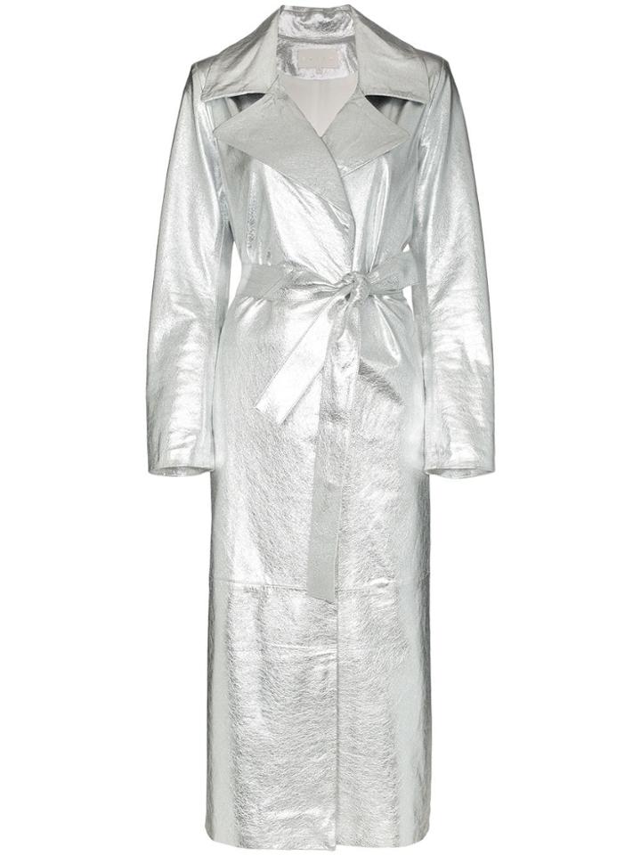 Skiim Karla Belted Leather Trench Coat - Silver