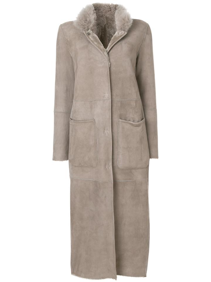 Manzoni 24 Fur Collar Buttoned Coat - Grey