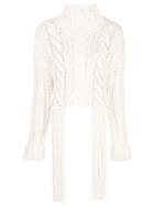 Area Fringed Cable-knit Crop Sweater - White