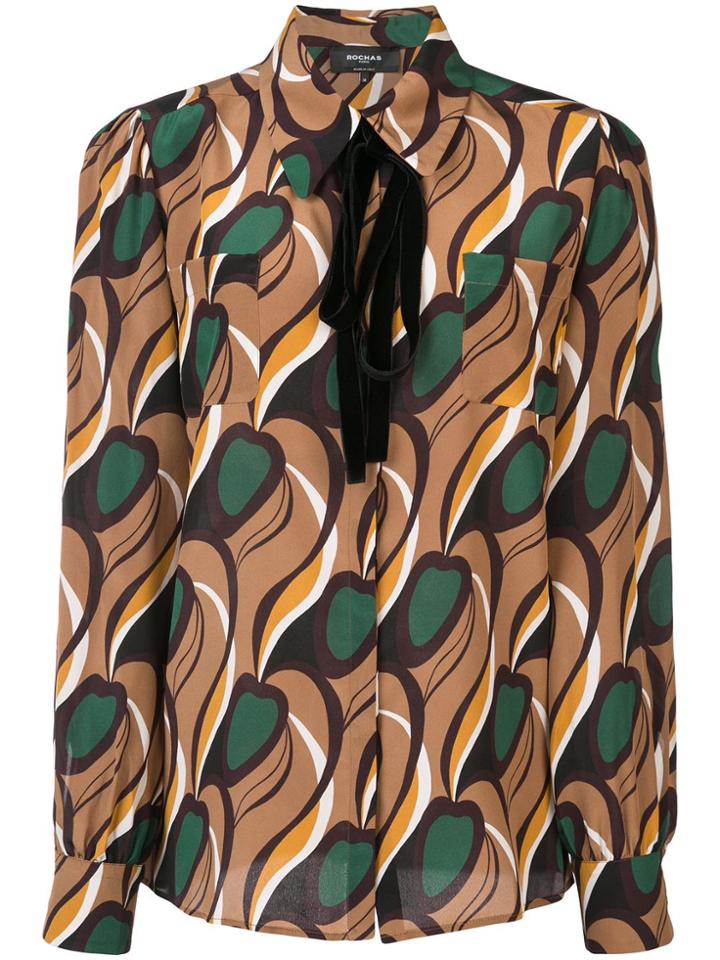 Rochas Patterend Tie Collar Shirt - Brown
