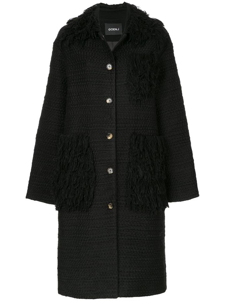 Goen.j Chunky Texture-woven Fringed Coat - Black