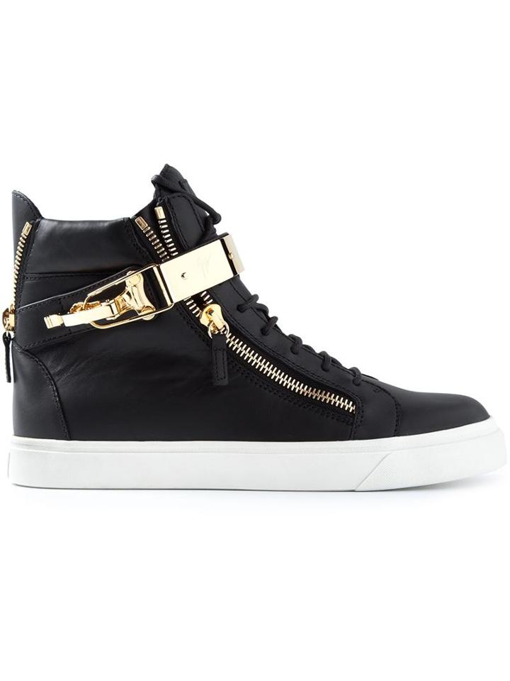 Giuseppe Zanotti Design Zip Detail Hi-top Sneakers, Men's, Size: 42, Black, Leather/rubber
