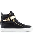Giuseppe Zanotti Design Zip Detail Hi-top Sneakers, Men's, Size: 42, Black, Leather/rubber