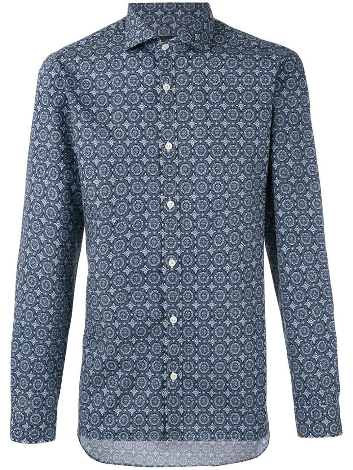 Z Zegna - Tiled Pattern Shirt - Men - Cotton - 41, Blue, Cotton