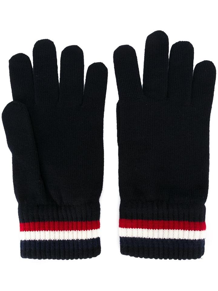 Moncler Striped Trim Gloves, Men's, Size: Large, Blue, Virgin Wool