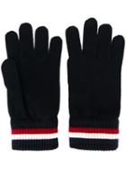 Moncler Striped Trim Gloves, Men's, Size: Large, Blue, Virgin Wool