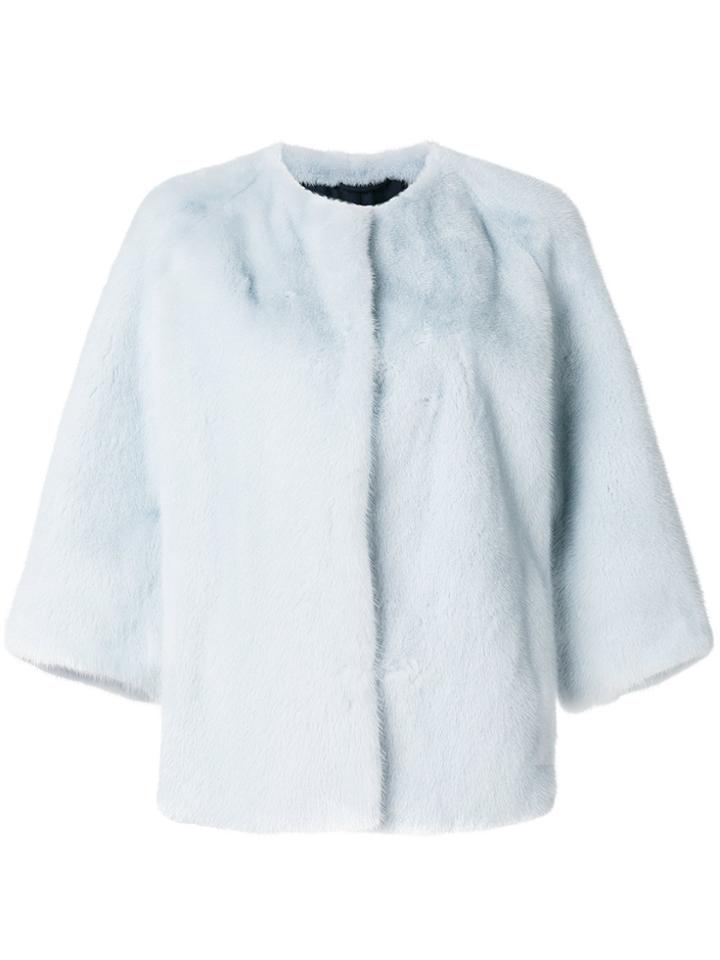 Yves Salomon Cropped Sleeves Jacket - Blue
