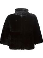 P.a.r.o.s.h. Cropped Fur Coat, Women's, Size: Large, Black, Rabbit Fur/polyamide