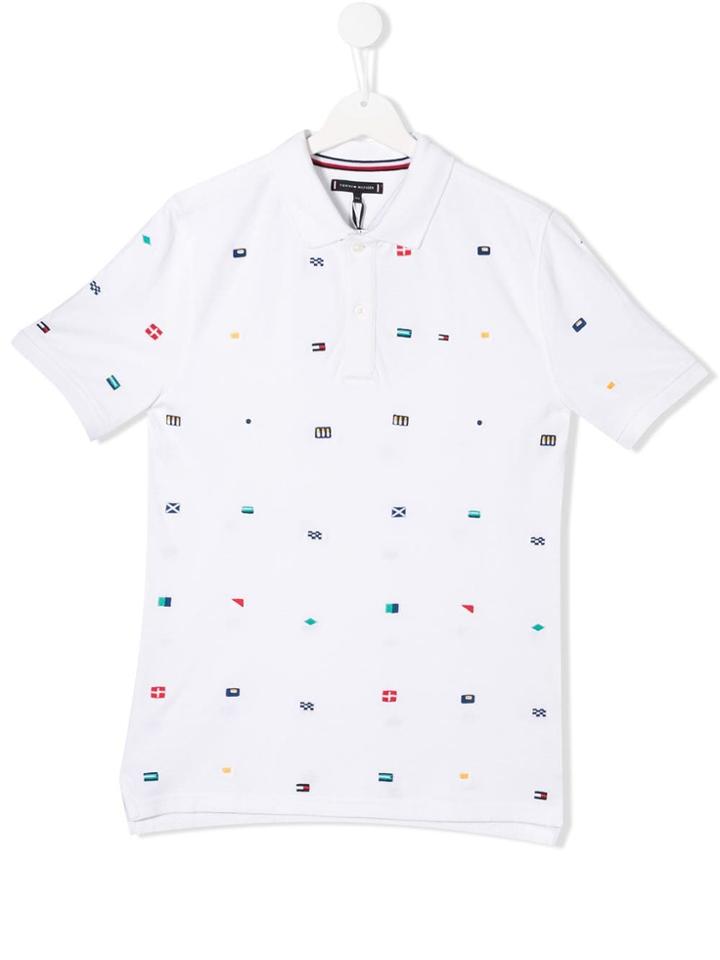 Tommy Hilfiger Junior Teen Flag Embroidered Polo Shirt - White