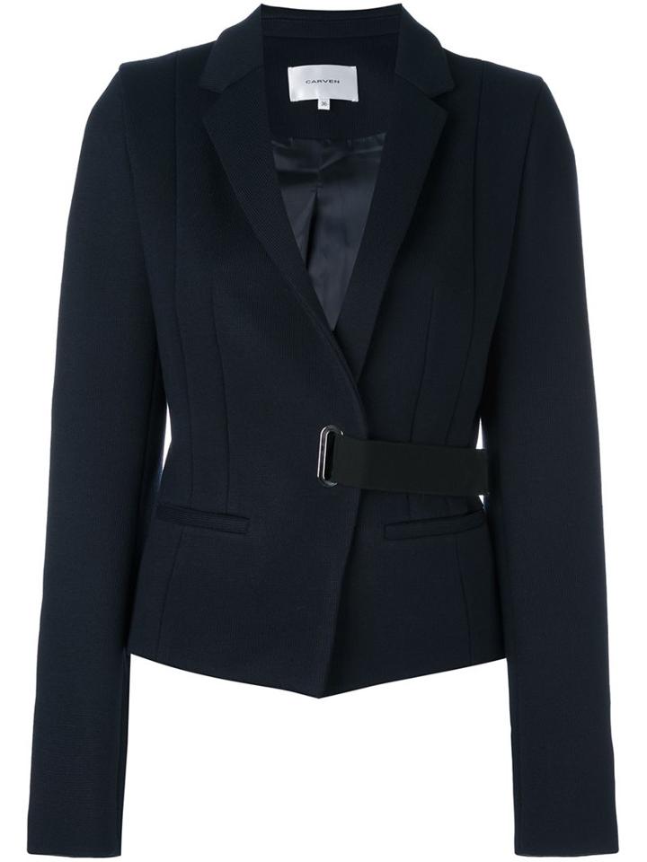 Carven Belted Fitted Jacket, Women's, Size: 38, Blue, Acetate/viscose/polyacrylic/spandex/elastane