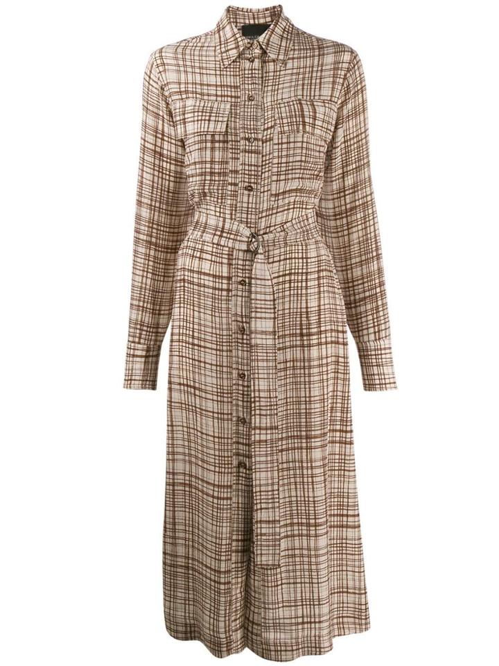 Erika Cavallini Checked Crepe Shirt Dress - Neutrals
