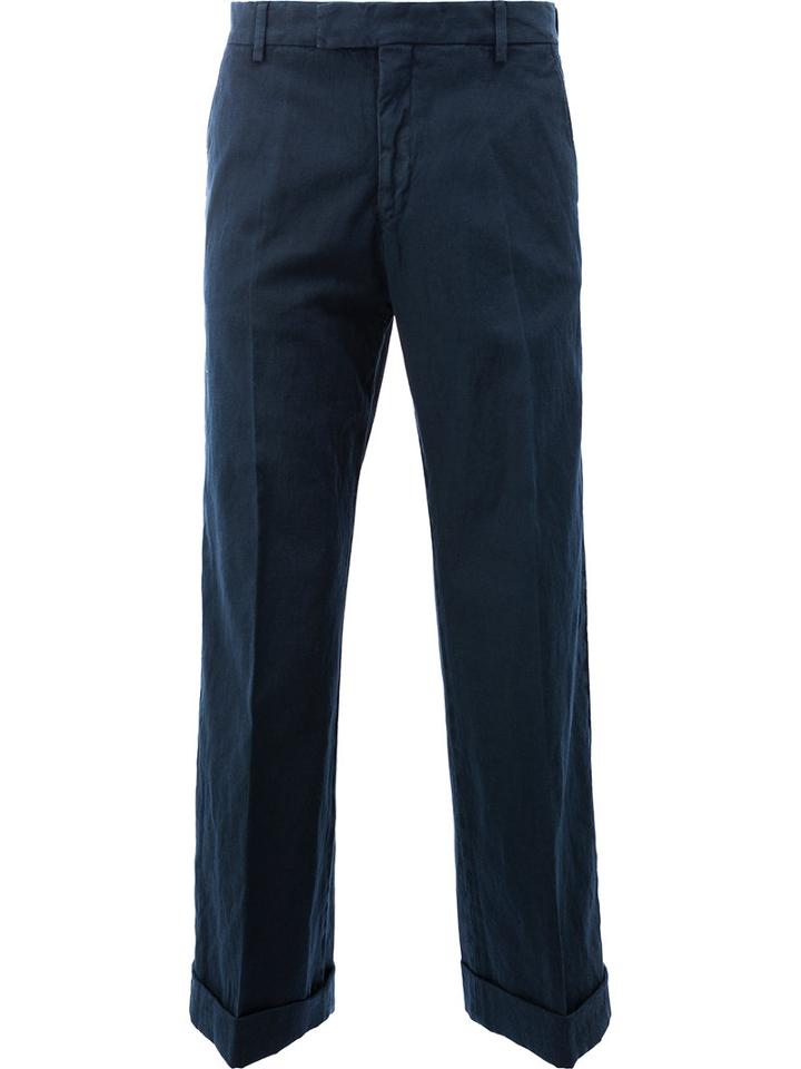 Dries Van Noten Cropped Chino Trousers, Men's, Size: 50, Blue, Cotton/linen/flax
