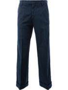 Dries Van Noten Cropped Chino Trousers, Men's, Size: 50, Blue, Cotton/linen/flax